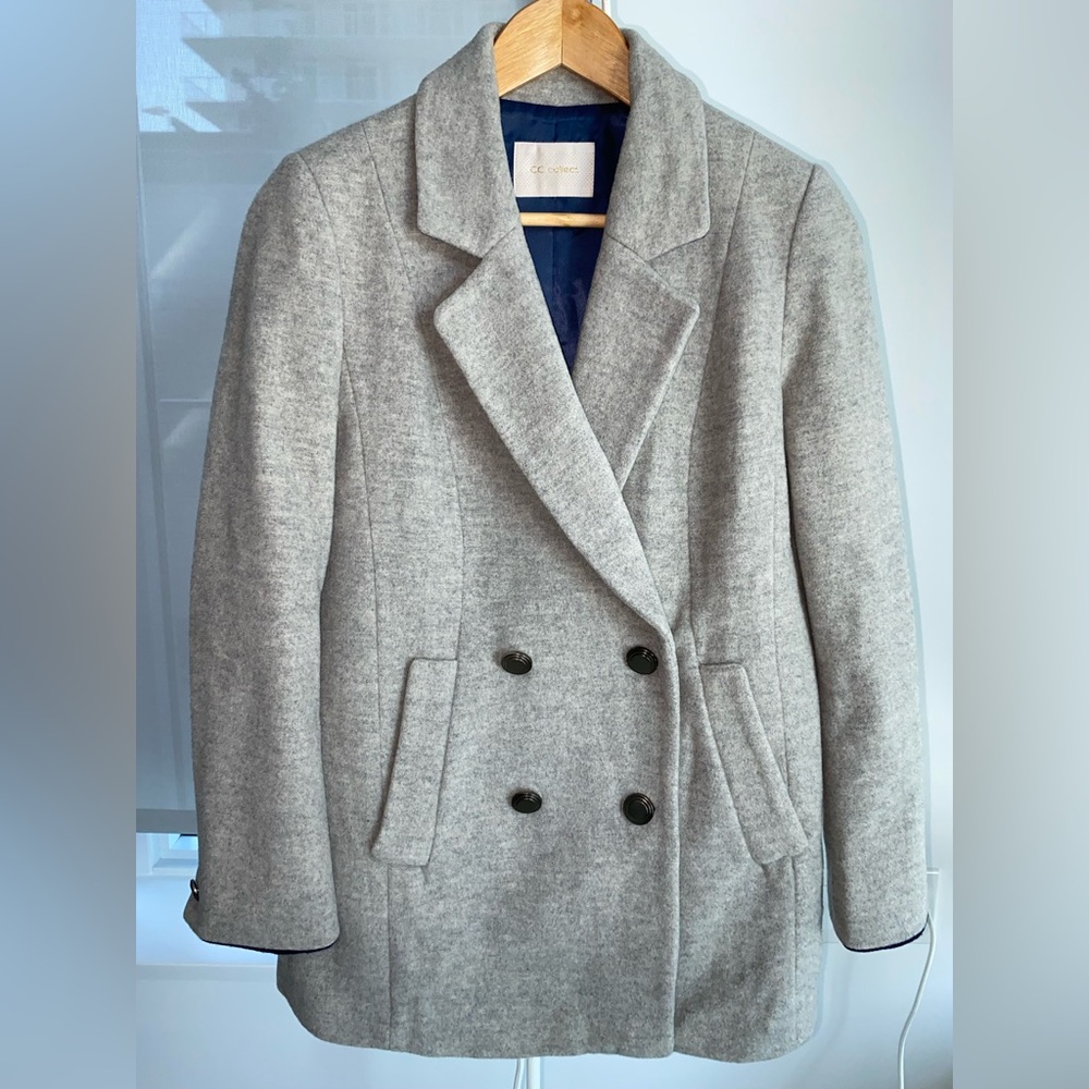 Women's Gray Wool, Double Breasted Coat - size S/M